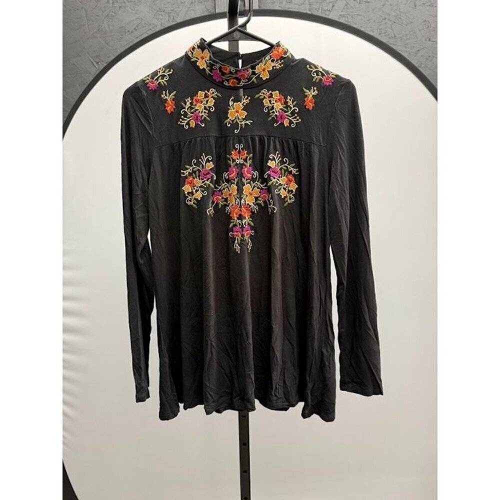 Cupio Black Embroidered Long Sleeve Blouse